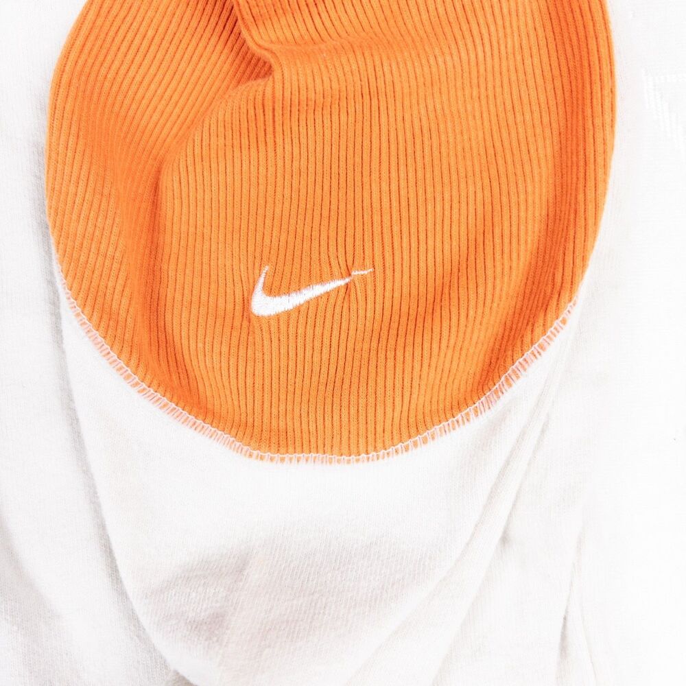 Vintage Y2K Nike Large V-Neck Long Sleeve Pullover Orange White Streetwear Shirt - Picture 3 of 10